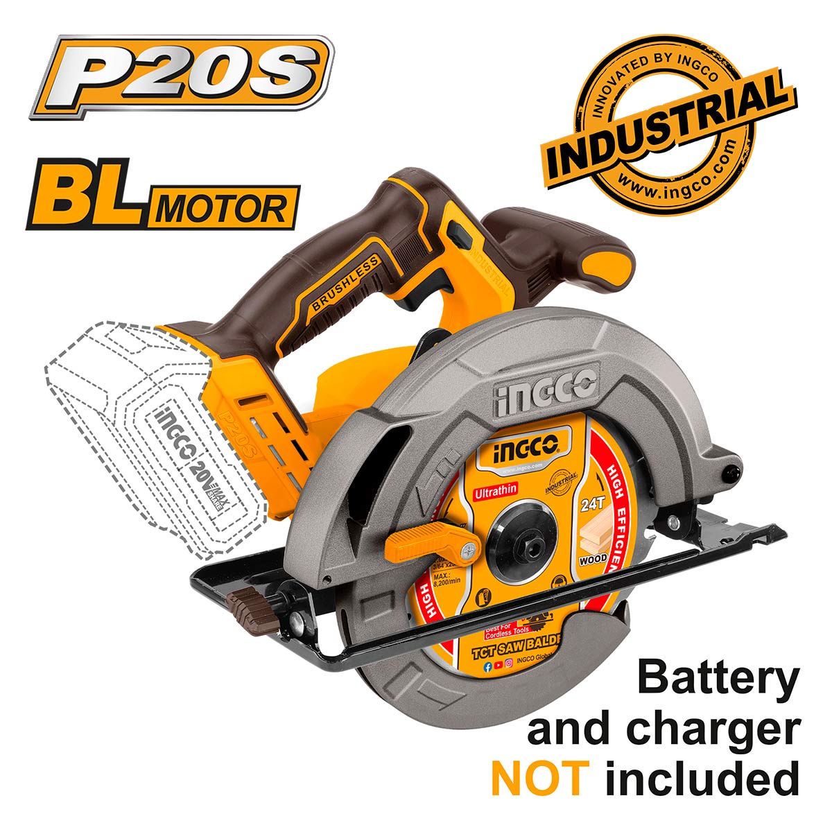 ΔΙΣΚΟΠΡΙΟΝΟ ΜΠΑΤΑΡΙΑΣ 20V LI-ION SOLO Φ 185MM INGCO CSLI1851